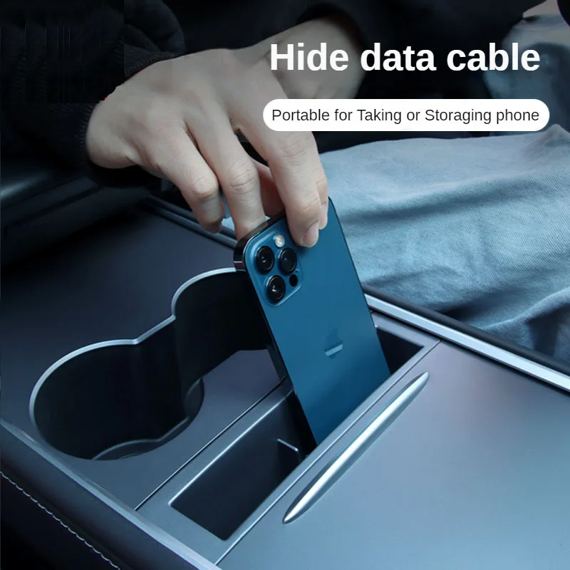 Untuk Tesla Model Y 3 2023 Aksesori Interior Kotak Penyimpanan Sandaran Tangan Konsol Tengah Kartu Kunci Telepon Casing Organiser Kabel Pengisi Daya