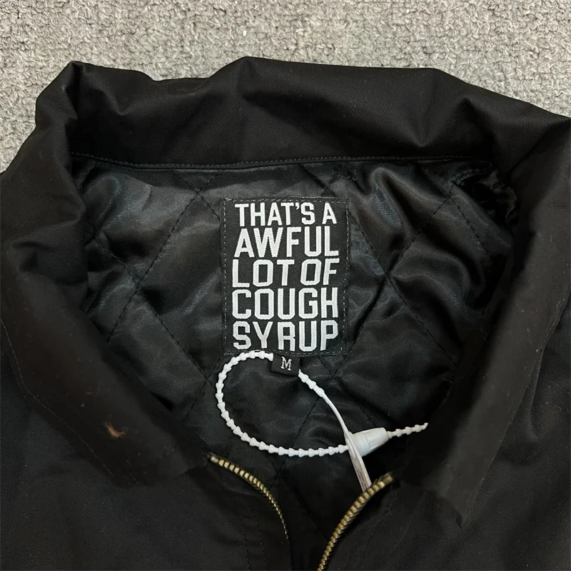 هذا الكثير من معطف سترة بسحاب أسود مطبوع عليه حروف شراب السعال #3