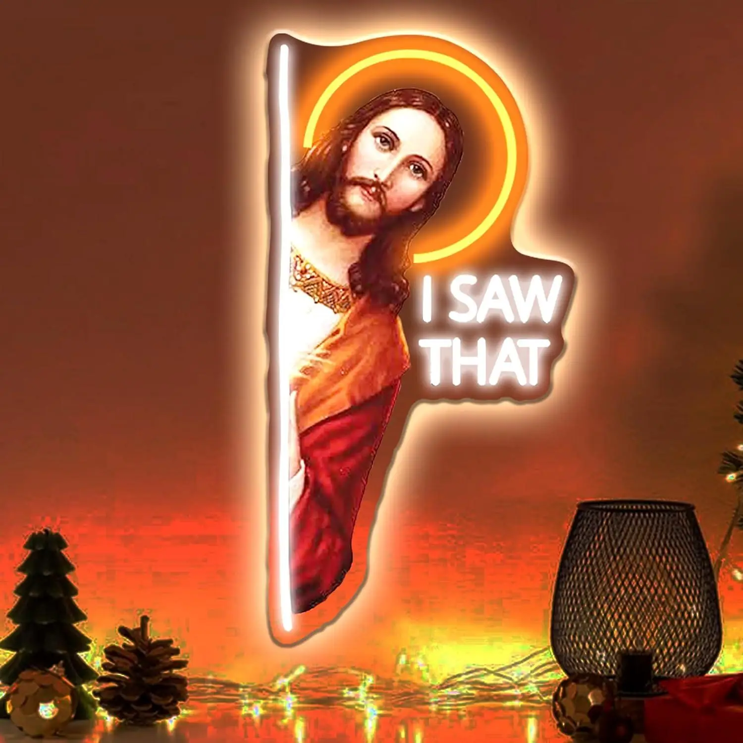 I Saw That Funny God Neon Sign LED Wall Lights for Bedroom Game Room Dorm Door Frame Room Decor Light Unique Gift for Friends