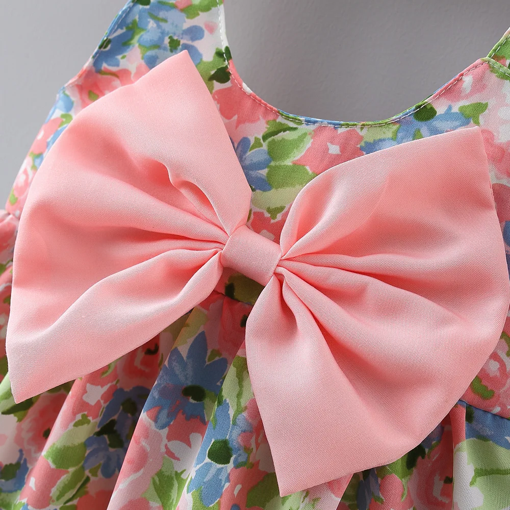 2Pcs/Set Flowers Baby Girl Dresses Summer Fashion Toddler Children Clothes Beach Smooth Dress Kid's Costume + Hat 0 To 3 Y