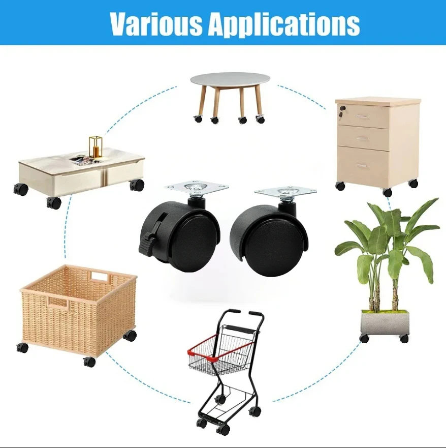 4pcs 1.5 Inch Flat Casters Right-Angle Wire Teeth Planter With Furniture Plastic Casters Office Activities Cabinet Wheels