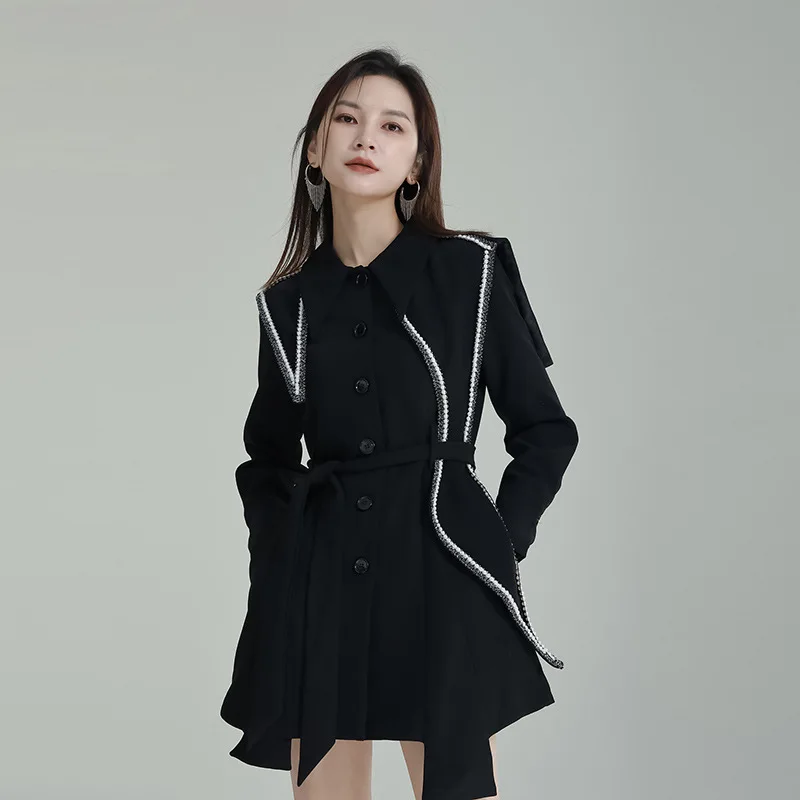 2024 Spring Fashion New Design Sense Contrast Color Short Dress Rare Black Heavy Industry Dress