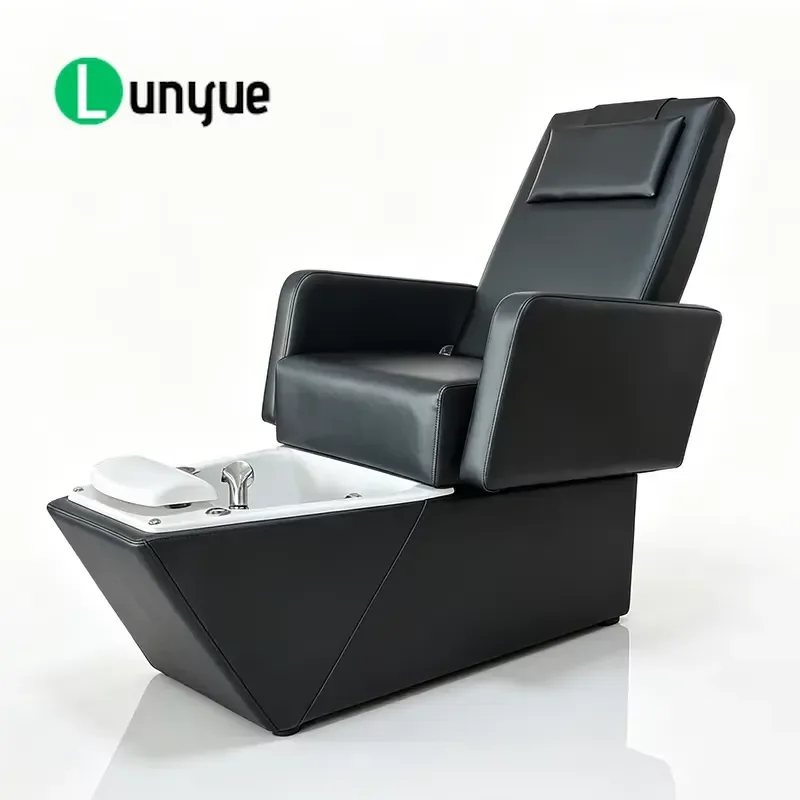 Luxury Black Leather Pedicure Chair with LED Light Modern Manicure Nail Furniture Unique Design Comfortable Spa