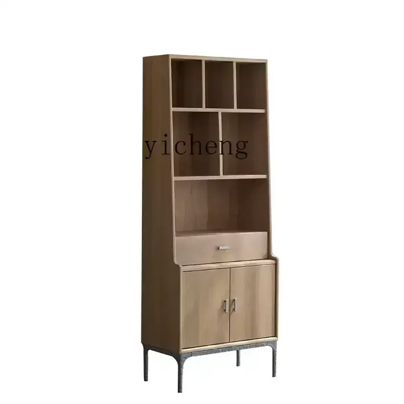 TQH Smoked Oak Solid Wood Bookshelf Side Cabinet Bookcase Quiet Wind Home Furnishing Factory Teak