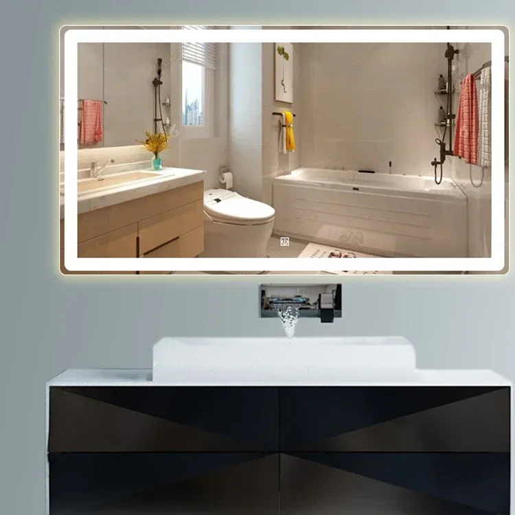 Bluetooth Defogging LED Lighting Touch Screen Mirror With Overall Sales Display For Bathroom Wall Usage