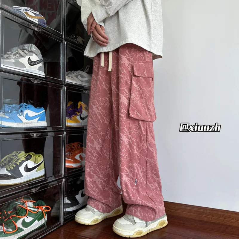 Corduroy Pants Men Oversized Pocket Cargo Pants Men Japanese Streetwear Hip-hop Loose Wide Leg Pants Mens Tie Dye Trousers