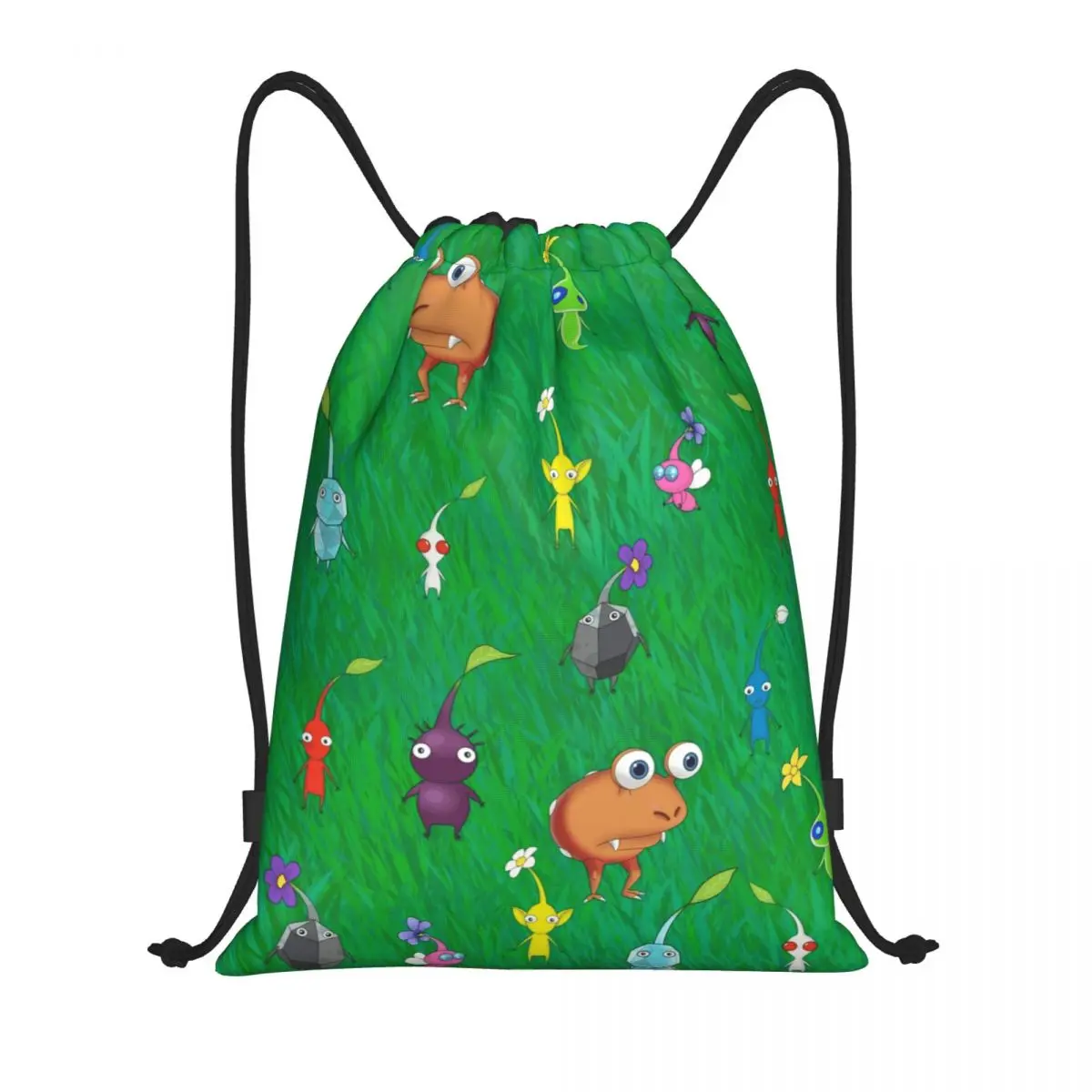 Plant Creature Cartoon Video Game Pikmin Drawstring Backpack Sports Gym Bag for Men Women Shopping Sackpack