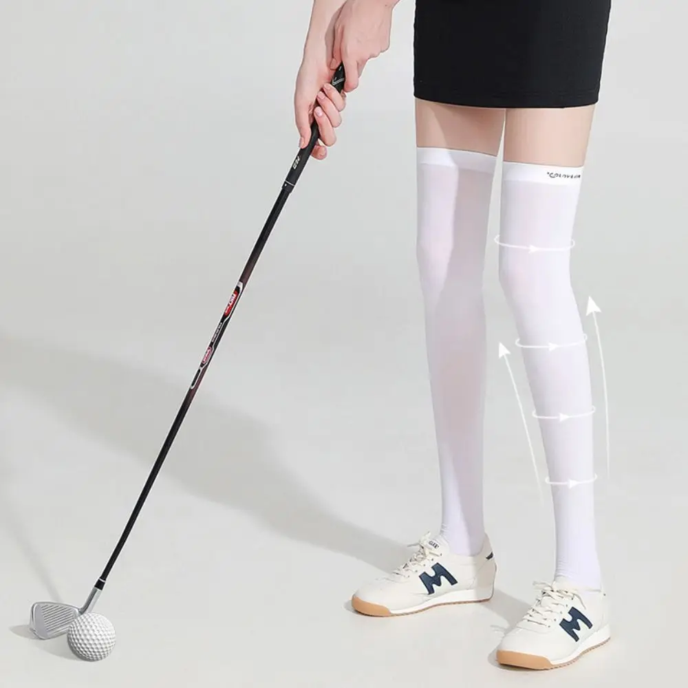 Ice Silk Sunscreen High Socks Black White Tennis Golf Sports Pressure Socks Elastic Breathable Sunproof Leg Protection Socks