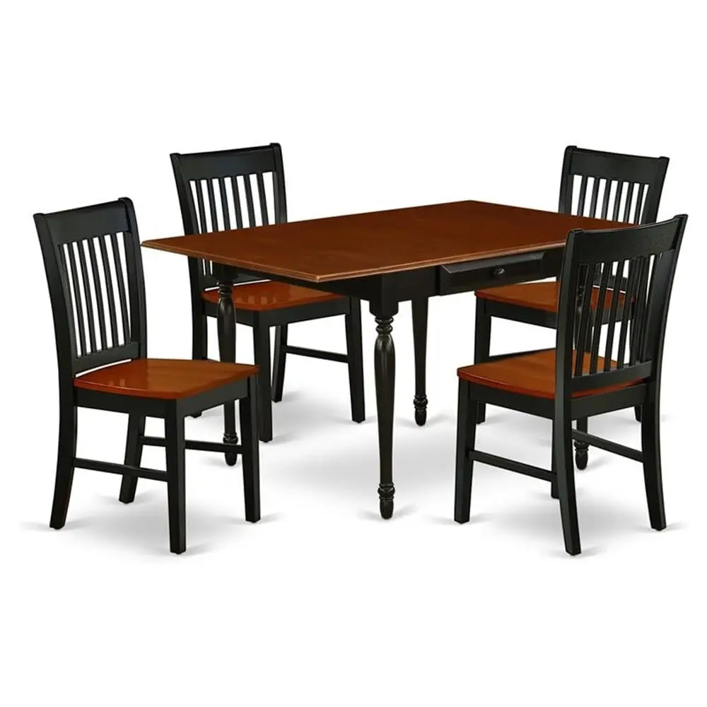 Modern 5 Piece Dining Set Rectangle Wooden Dropleaf Table & 4 Kitchen Chairs 36x54 Inch Black & Cherry, Customized