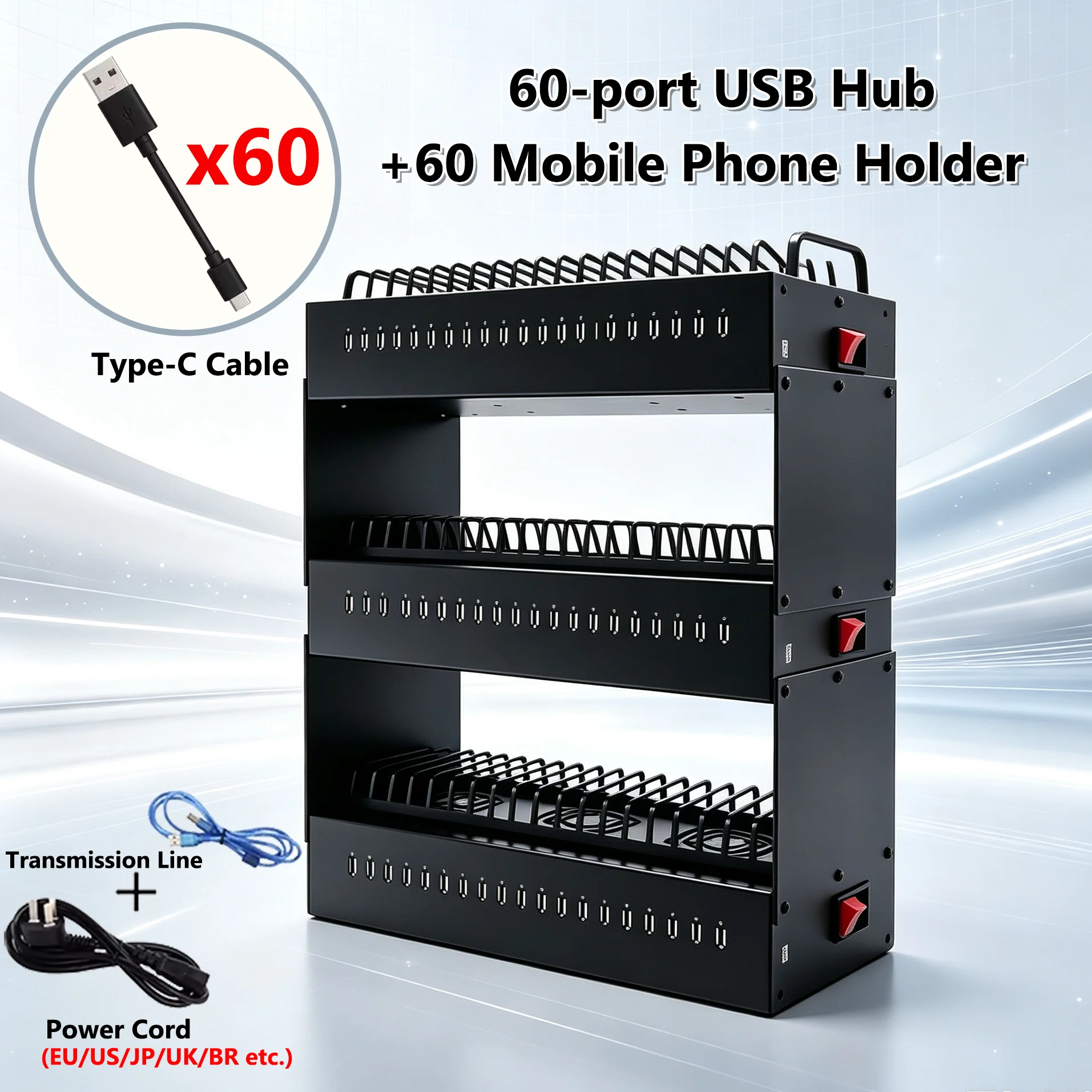 20 40 60 Ports USB Hub & Cables Android & iPhone Farm Management OTG Batch Synchronization Control Box Unified Phone
