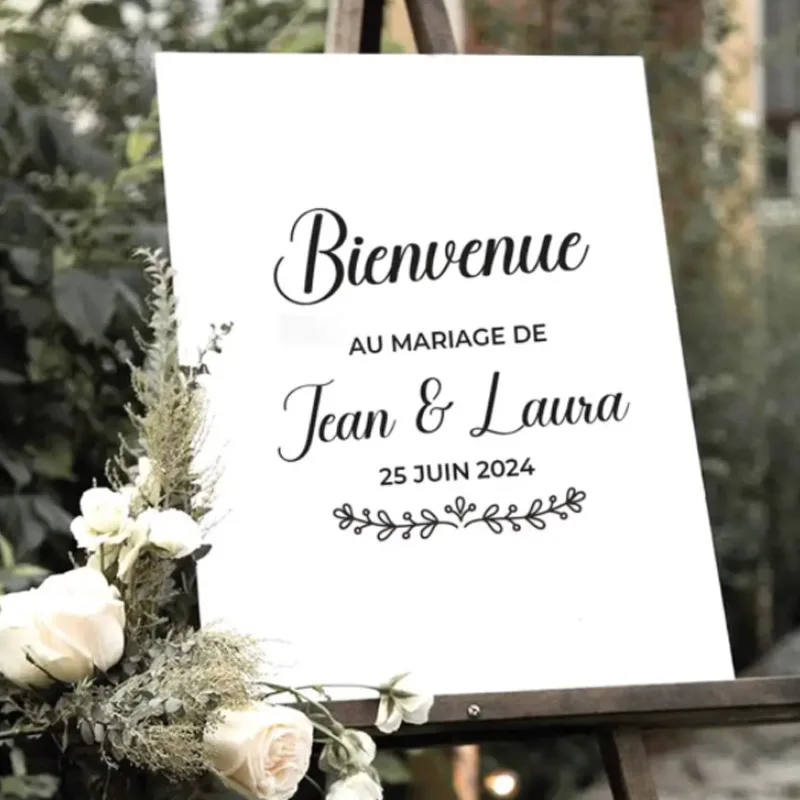 

French Style Bienvenue Stickers Customized Names Date Vinyl Sticker DIY Board Mirror for Birthday Party Wedding Art Mural