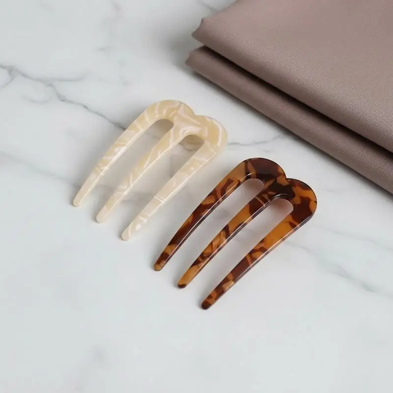 French Hair Pins For Women U Shaped Hair Forks Vintage Hairstyle Accessories Fashion 3 Prong Bun Hair Sticks Headwear