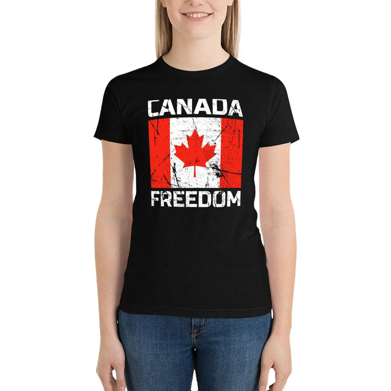 CANADA FREEDOM - Canadian Flag T-Shirt funny aesthetic clothes cute clothes white t-shirts for Women