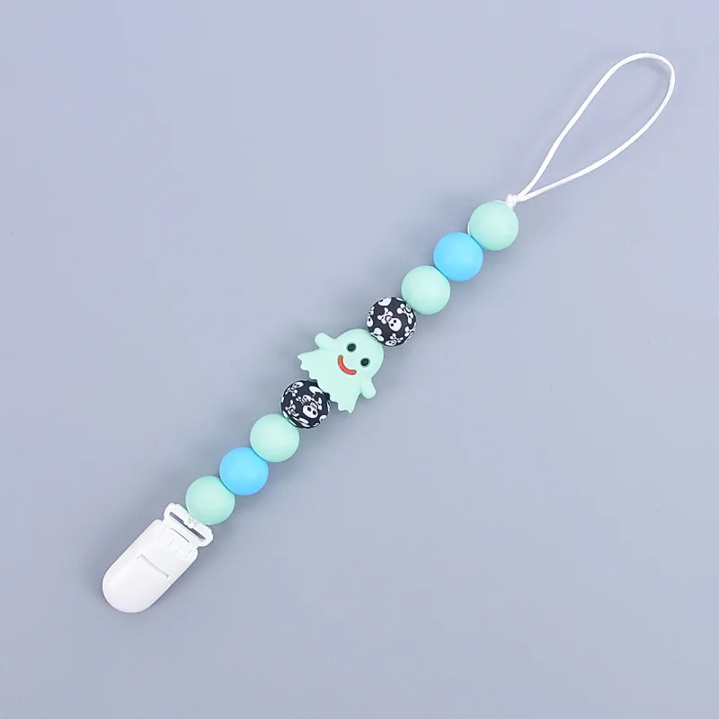 Clips de sucette en Silicone pour bébé, 2 pièces, perles d\'halloween, porte-chaîne factice, porte-mamelon pour nouveau-né, jouet de dentition à