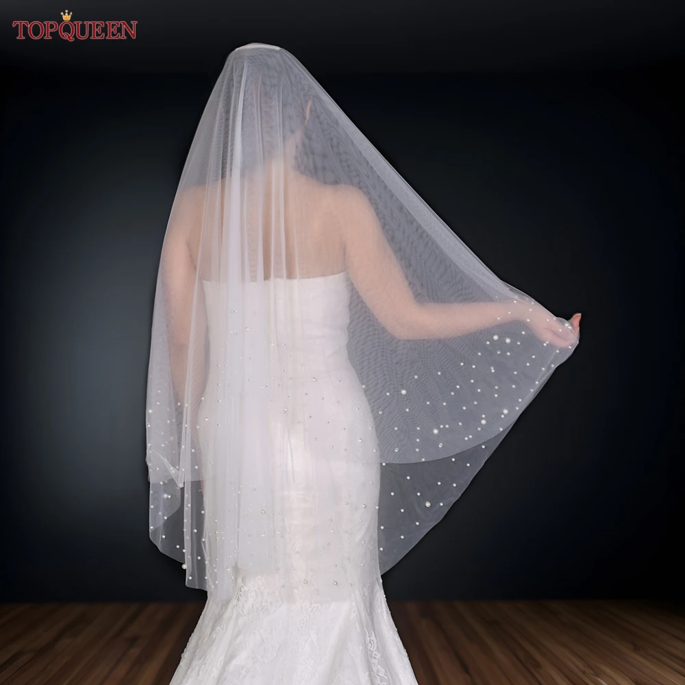 TOPQUEEN V171 2 Tier Elegant Wedding Veil with Blusher Bridal Veils With Pearls voile de mariée Party Wedding Accessories