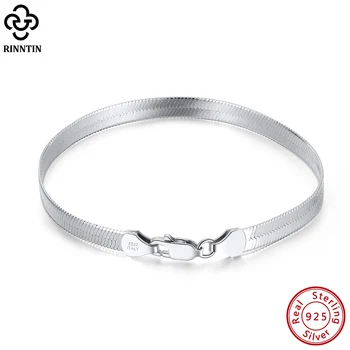 Rinntin 925 sterling silver Italian 4.5mm handmade flexible flat herringbone bracelet for women men fashion silver jewelry SB107