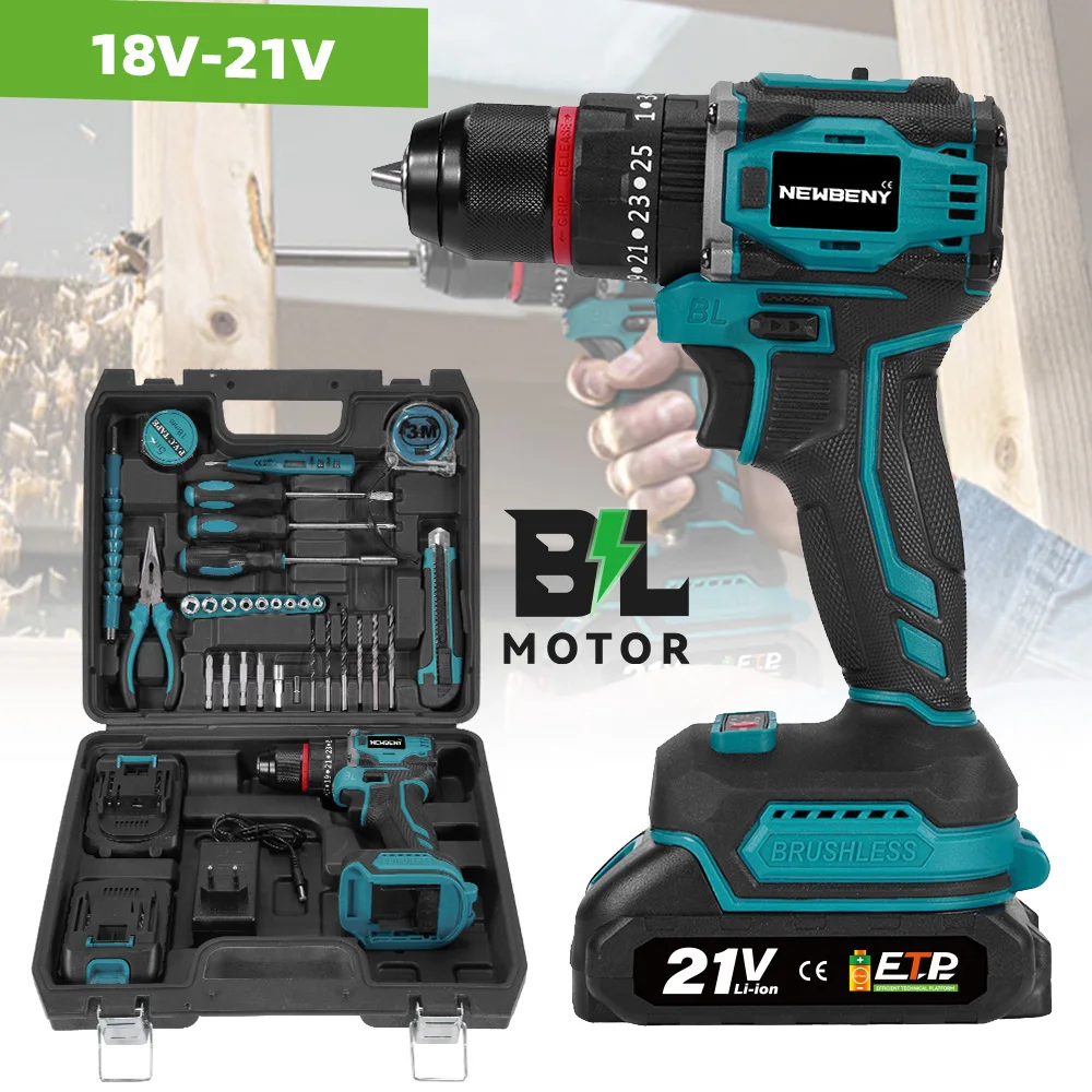 NEWBENY 3 IN 1 80NM Bürstenloser Elektrobohrer 25+3 Drehmoment Stufenloser Multifunktions-Schraubendreher Haushalts-DIY-Elektrowerkzeug für Makita-Akku