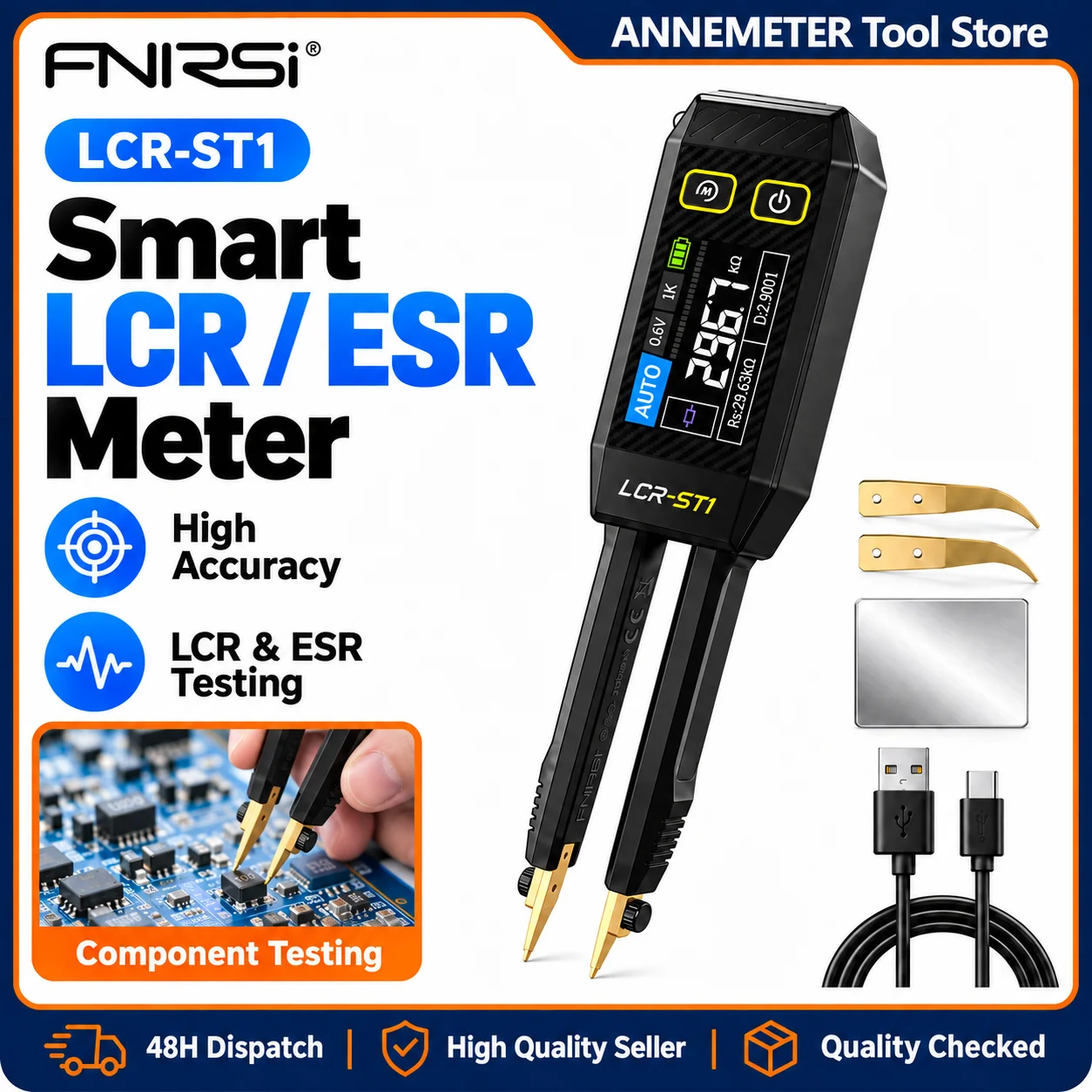 FNIRSI LCR-ST1 Smart Tweezer LCR Meter 10kHz Mini SMD Tester ESR Multimeter Capacitance Inductance Diode Continuity