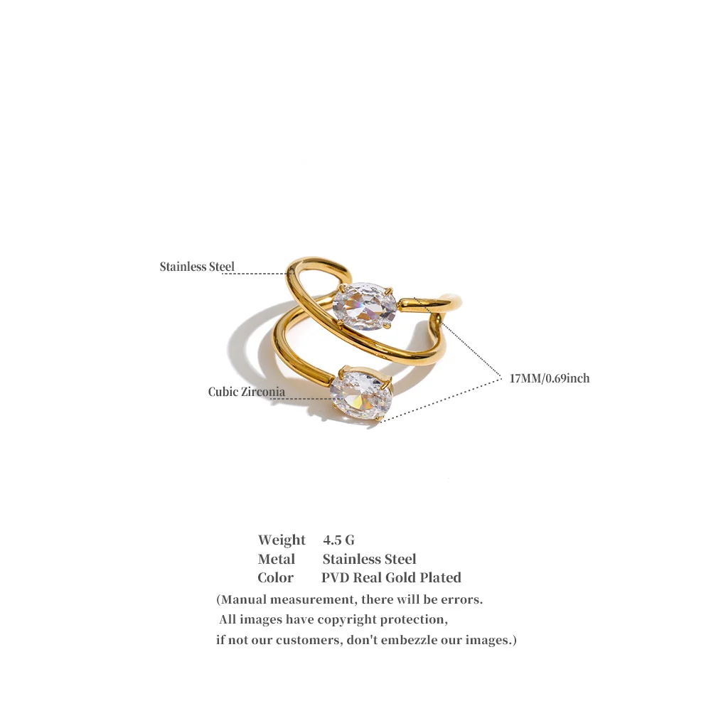 Yhpup Edelstahl-Ring mit Zirkonia, verstellbar, offen, 18K PVD-beschichtet, zarter, stilvoller geometrischer Fingerschmuck – Detail 1