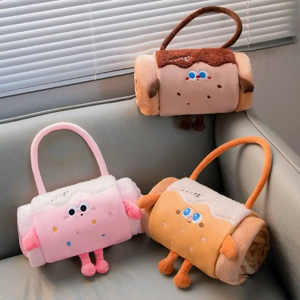 Cozy 2 in 1 Foldable Roll Blanket Warm Plush Air Conditioning Blanket Handheld Cartoon Cushions Blanket Lunch Break
