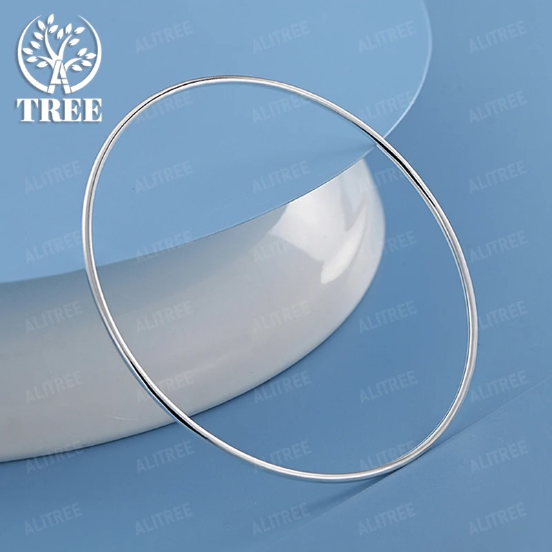 

New 1.5mm 925 Sterling Silver Smooth Round Bangle For Men Women Simple Jewelry Fashion Party Wedding Holiday Gift Accessories