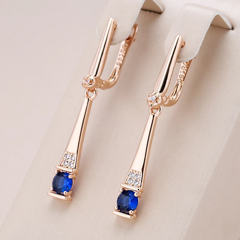 Kienl Trendy Blue Natural Zircon Dangle Earrings for Women Geometry 585 Rose Gold Color Vintage Wedding Daily Fine Jewelry