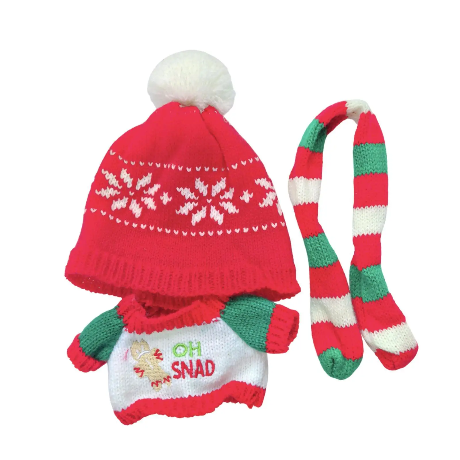 3Pcs Dolls Xmas Sweater with Hat Scarf Accs Handmade Clothing for 20cm Dolls