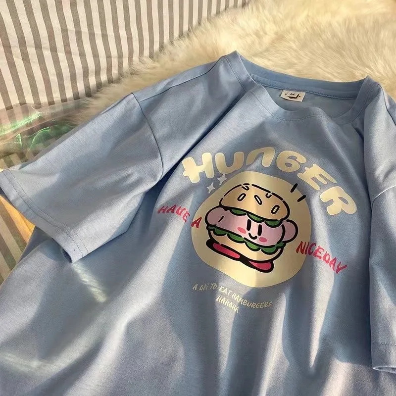 Camiseta con estampado de dibujos animados para mujer, remera de gran tamaño, Top holgado de manga corta, ropa Harajuku Gótica para niñas y adolescentes