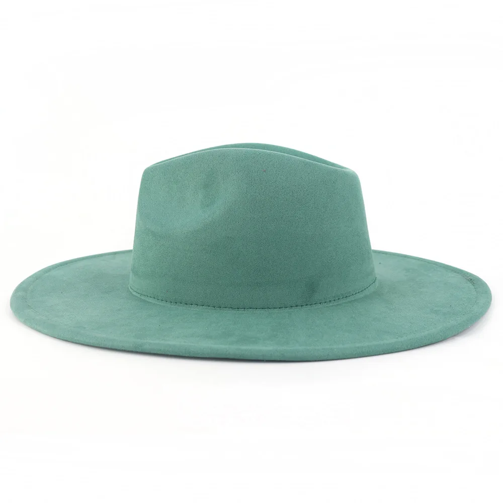 Neue 9,5 cm Breite Krempe Wildleder Fedora Hut Für Frauen Weiche Geformt Männer Panama Jazz Hut Mode Rosa Hochzeit Dekoration kleid Kappe – Detail 11