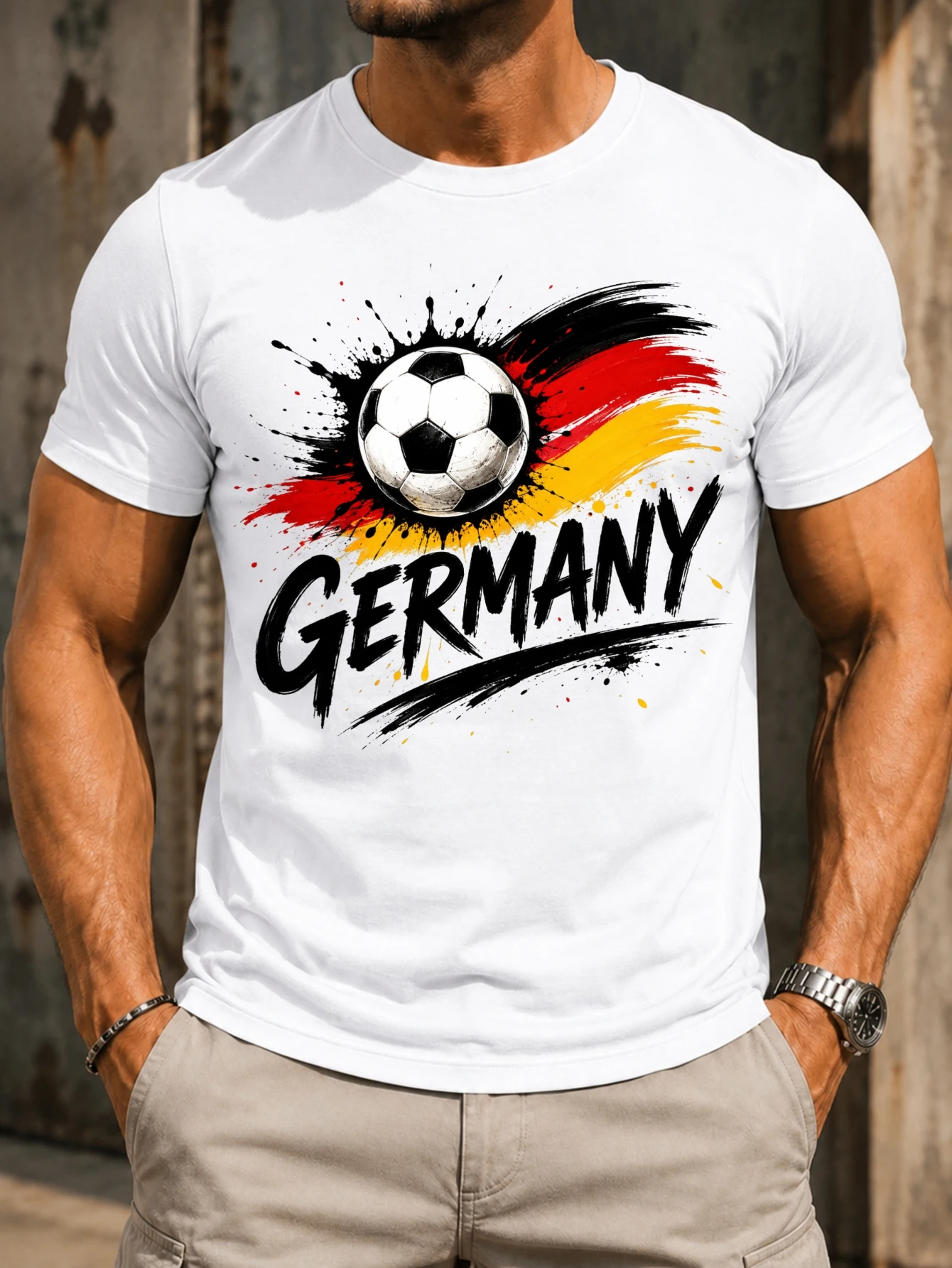 Germany Soccer Ball And  Red Gold Brush Fl-ag Splash Ink Hand Lettered National Team Fan Graphic  Unisex All T-Shirt