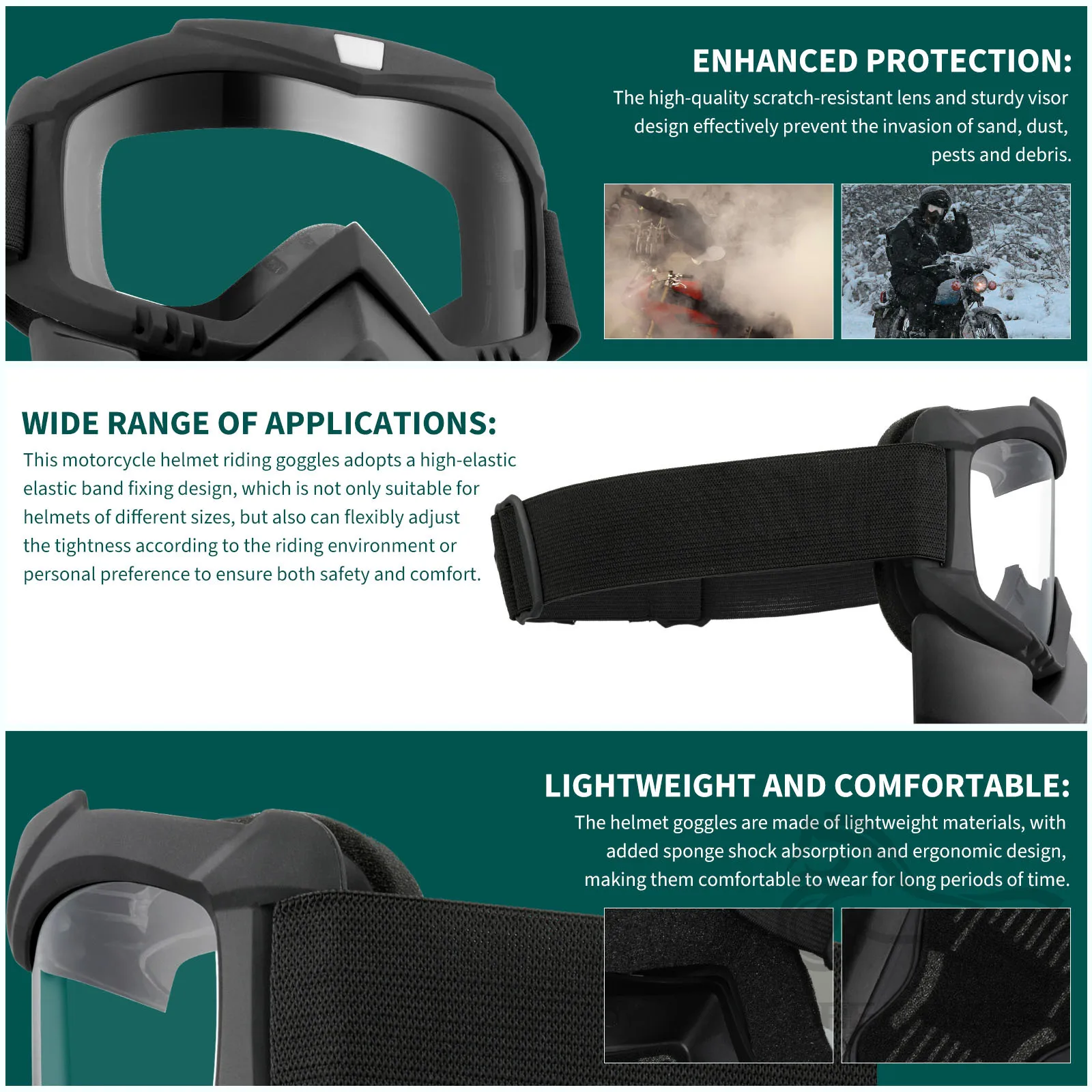 Dustproof Motocross Glasses Adjustable Motorcycle Goggles Breathable Full Face Protective Motorbike Dirt Bike Off-road Mask