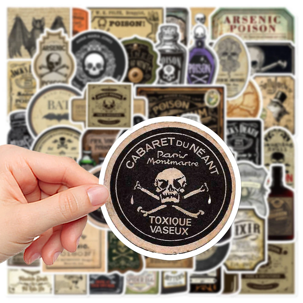 10/30/50pcs Retro Halloween Horror Potion Label Stickers Cool Skull Graffiti Decal Car Laptop Phone Waterproof Gift Sticker