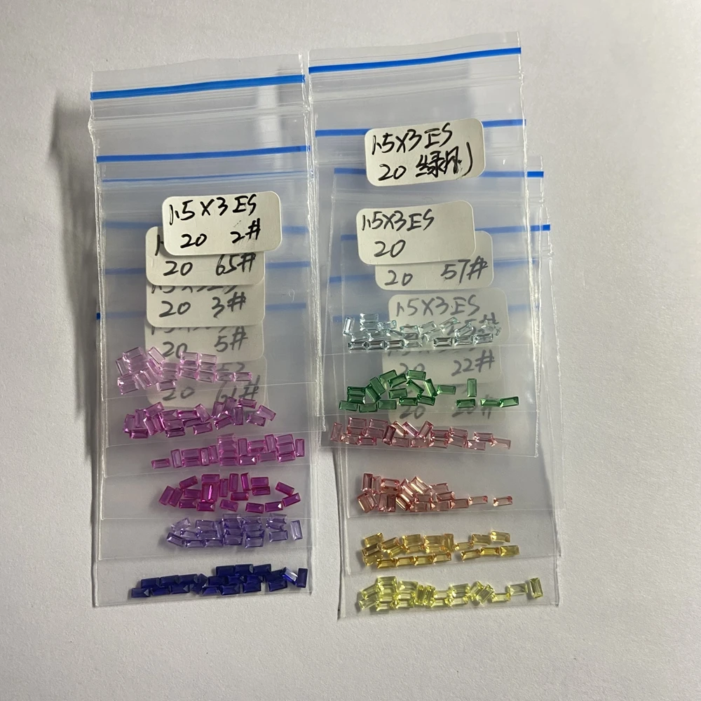 1.5x3mm 12 warna Lab campuran pelangi Baguette safir korundum batu persegi panjang