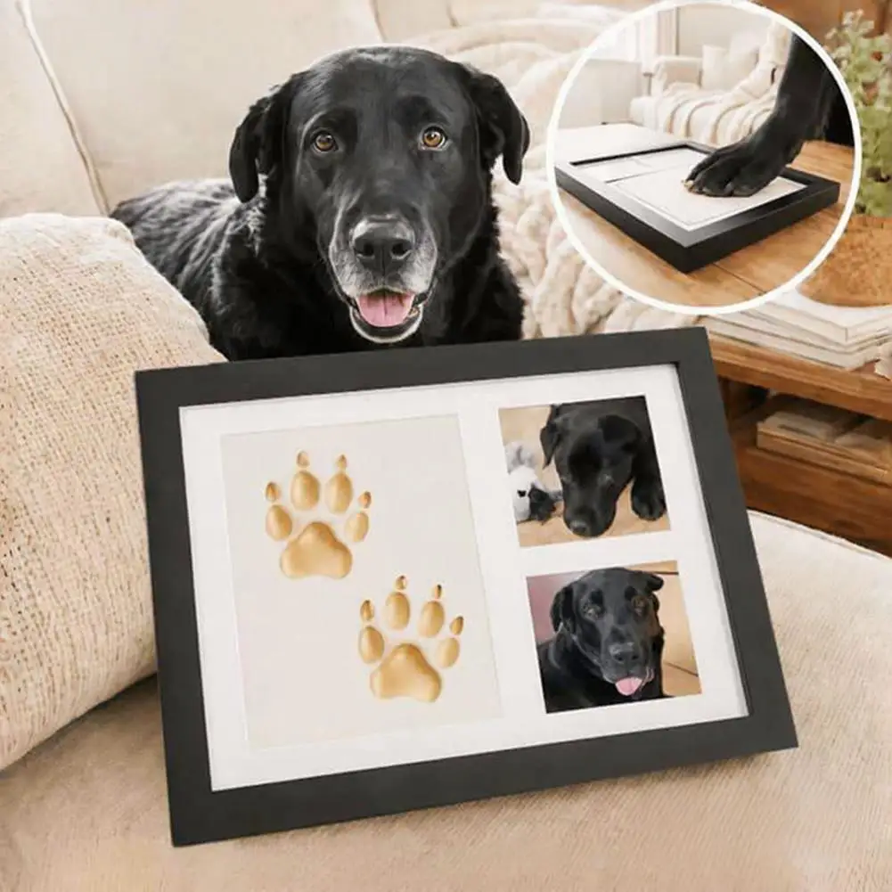 Pet Birthday Keepsake Pet Paw Print Kit Pet Paw Print Frame Kit with Clay Picture Frame 7 Color Paints Baby Hand for Newborns