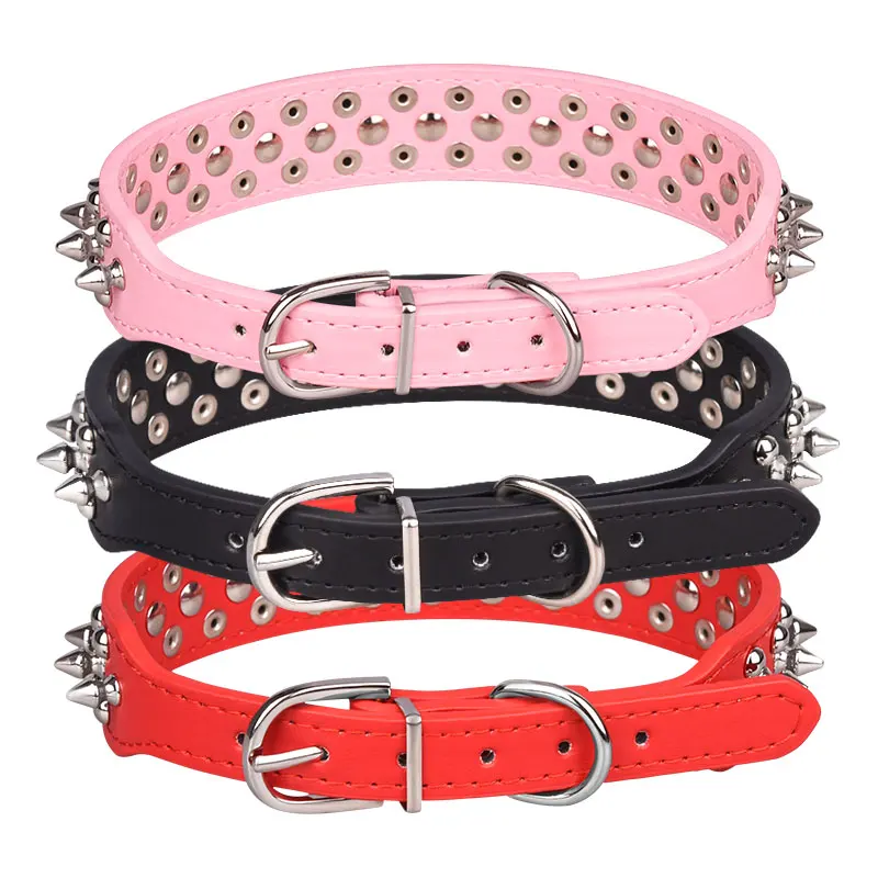 CP037S-1 Punk Rivet Dog Collar Set Leather Spikes Pet Collar For Small Medium Large Dogs With Pet Leash