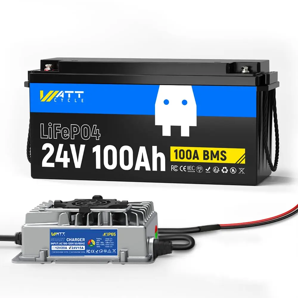 24V 100Ah Mini LiFePO4 Battery with 24Volt 15A Charger, Lithium 24v 100ah Deep Cycle Marine Trolling Motor Battery Custom