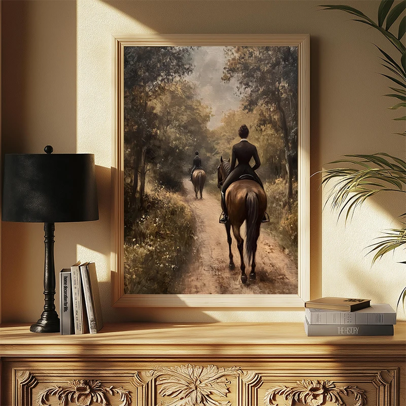 Vintage Elegant Women Riding Horses Posters and Prints Canvas Printing Wall Art Picture for Living Room Home Decor Gifts