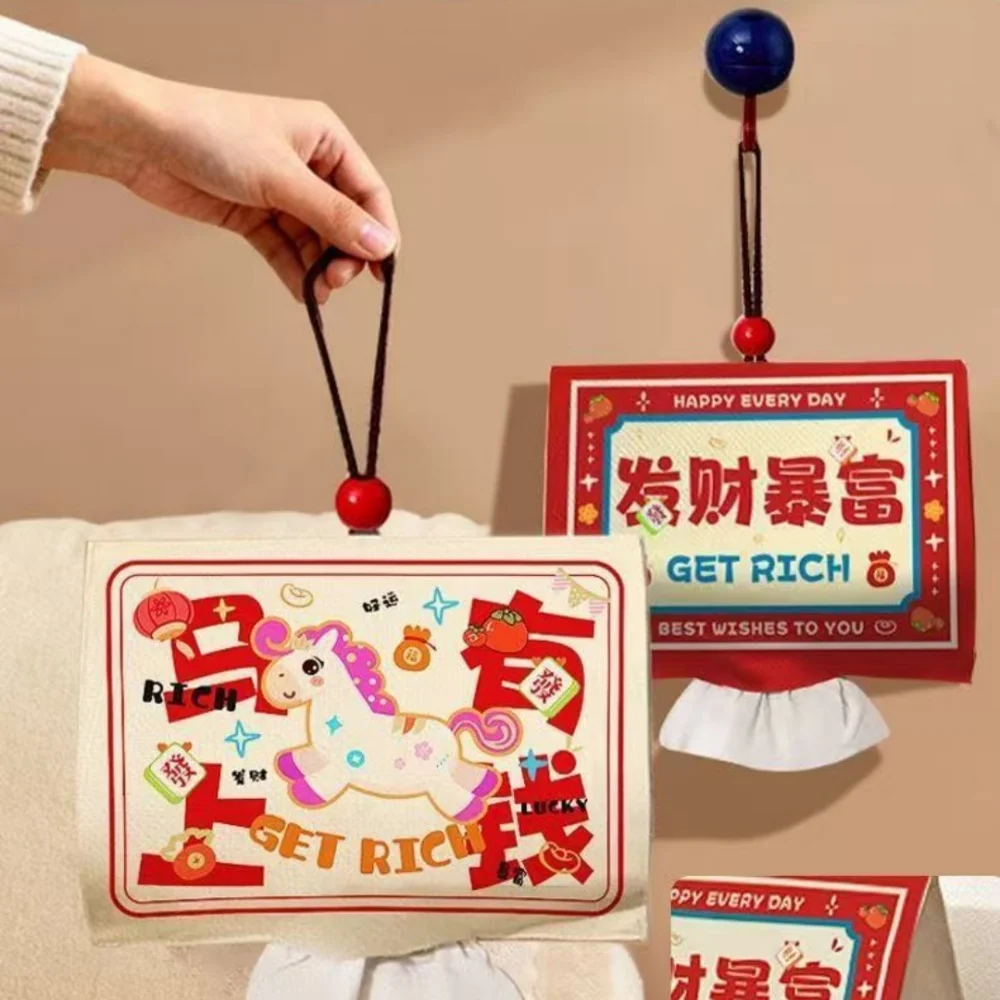 2026 السنة الجديدة الثروة الازدهار الحائط الأنسجة صندوق معلق قماش الأنسجة حقيبة مناديل مبللة القابلة للإزالة المناديل حامل الورق