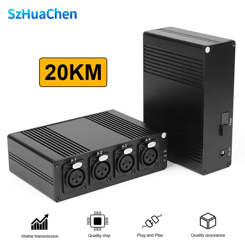 4 CH Balanced XLR Audio Over Fiber Extender over Single Mode SC Optical Fiber 20km Line Level Audio Fiber Connection Transceiver