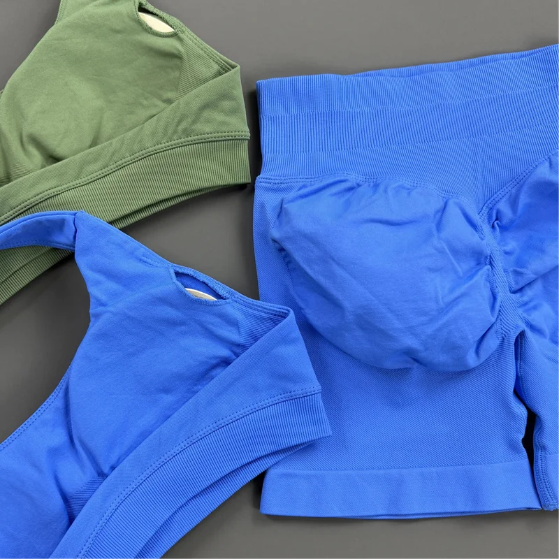 2-teiliges HISTELLO Impact Gym Set für Damen, Sport-BH und Shorts, offener Rücken, Scrunch-Butt, nahtloses Workout-Jogging-Sport-Trainingsset – Detail 13