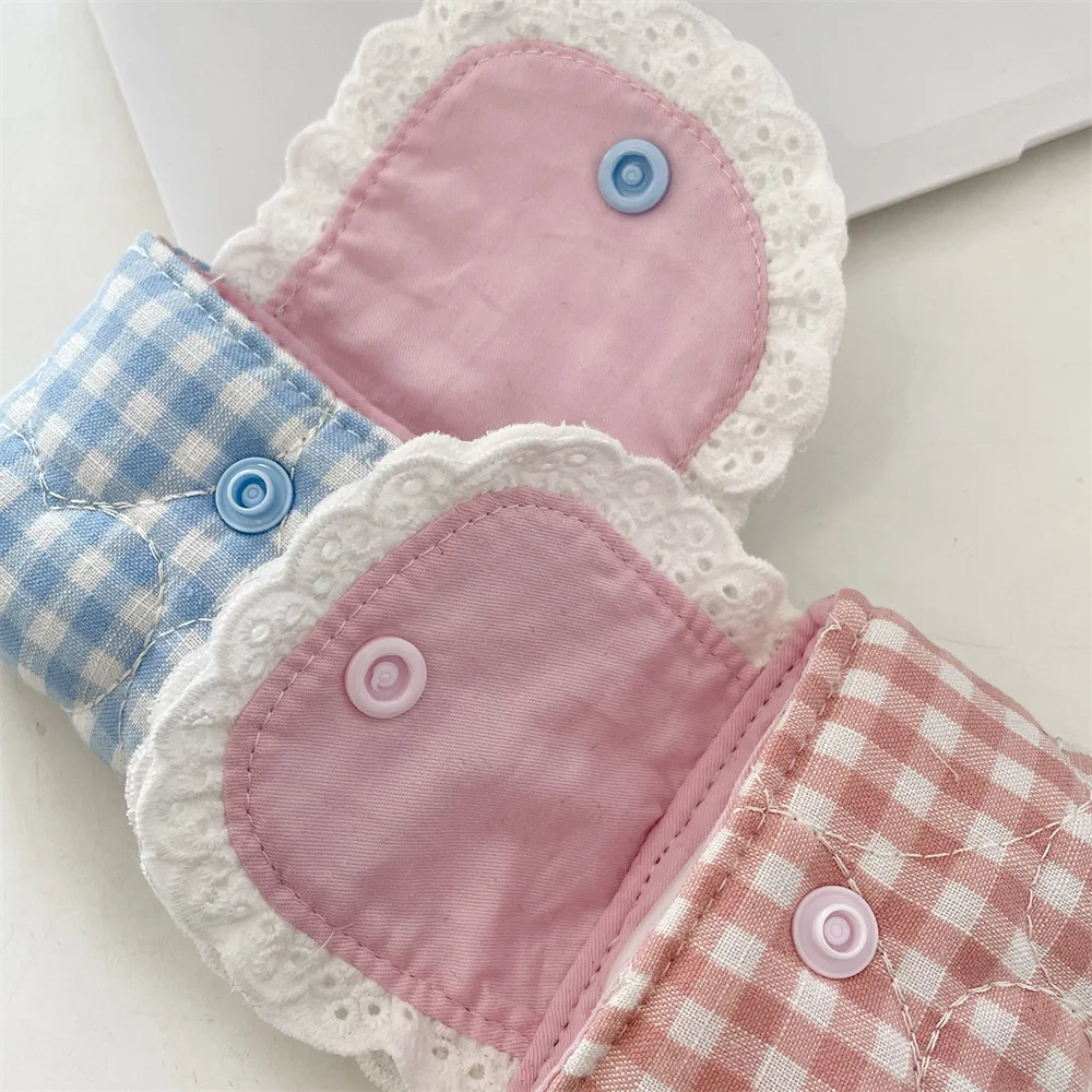 Мини-милый милый кружевной кошелек с цветочным принтом, модный розовый, синий клетчатый защитный чехол для наушников, портативная маленькая сумка для хранения для девочек