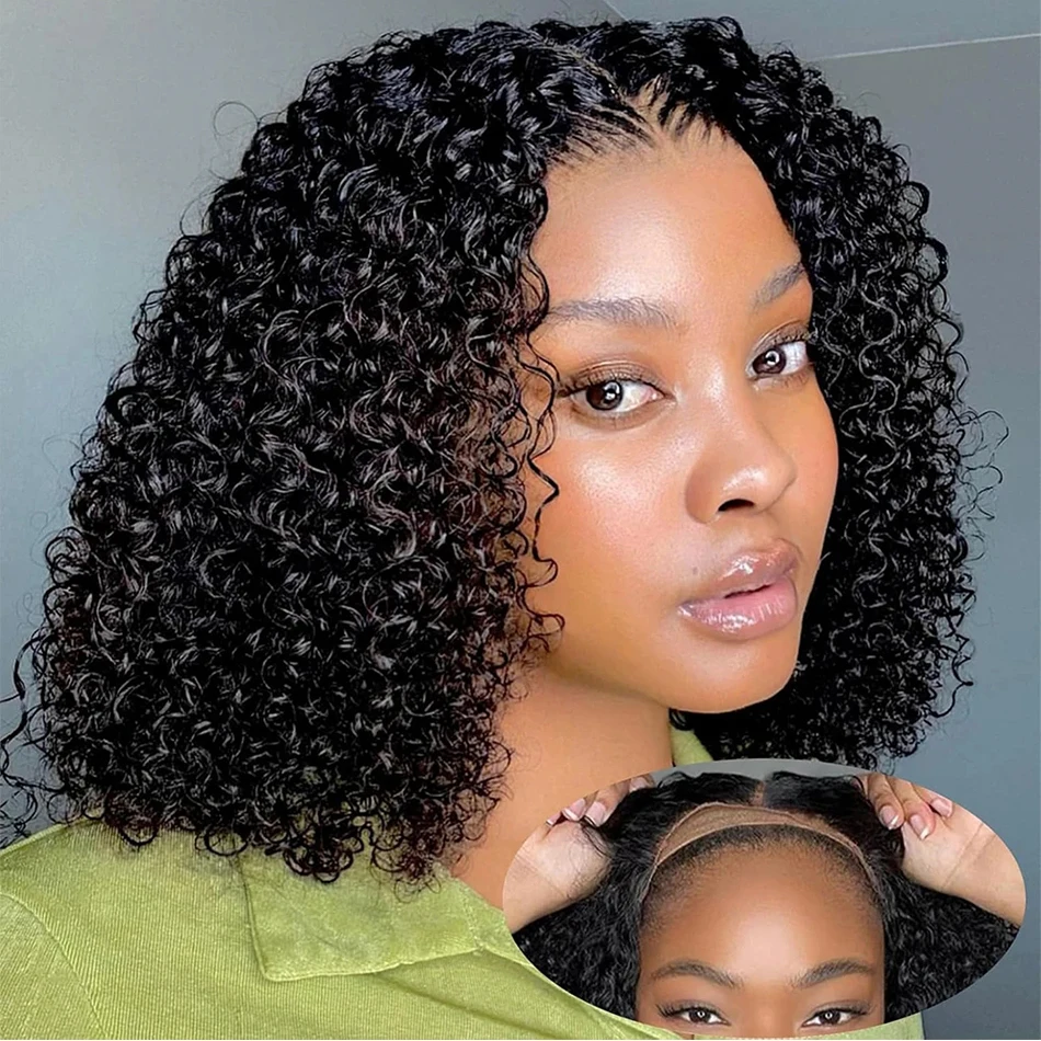 Wear And Go Short Bob Wig Kinky Curly Human Hair 13X4 Lace Front Wig Transparent Lace Frontal Bob Wig Pre Plucked With Baby Hair