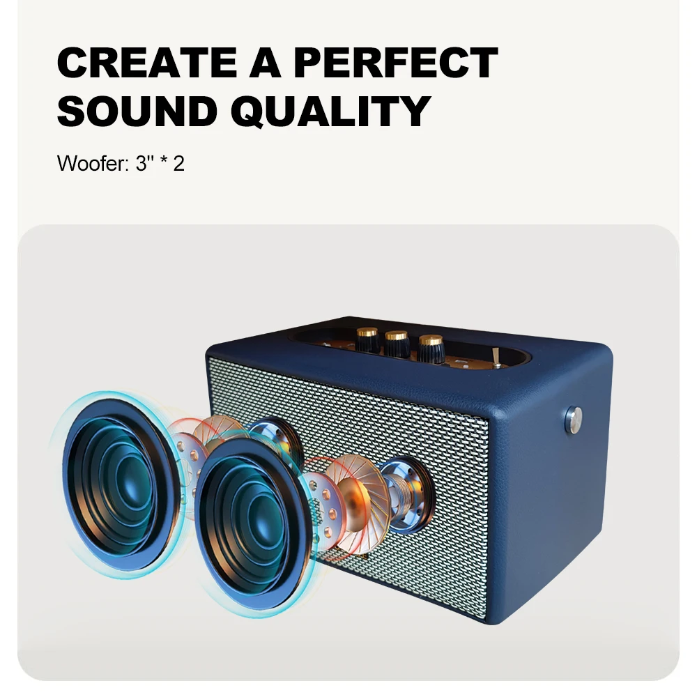 المنزل ريترو المزدوج 3 بوصة Wofer Bt5.3v Boombox المتكلم 40 واط صندوق تشغيل الموسيقى الخشب Bt المتكلم قفل الصوت