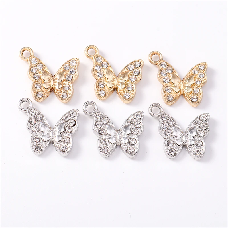 10 Stück 15 x 15 mm niedliche Kristall-Metall-Tier-Schmetterlings-Anhänger für die Schmuckherstellung, Halsketten, Ohrringe, Armbänder, DIY-Handwerk, Geschenk – Detail 2