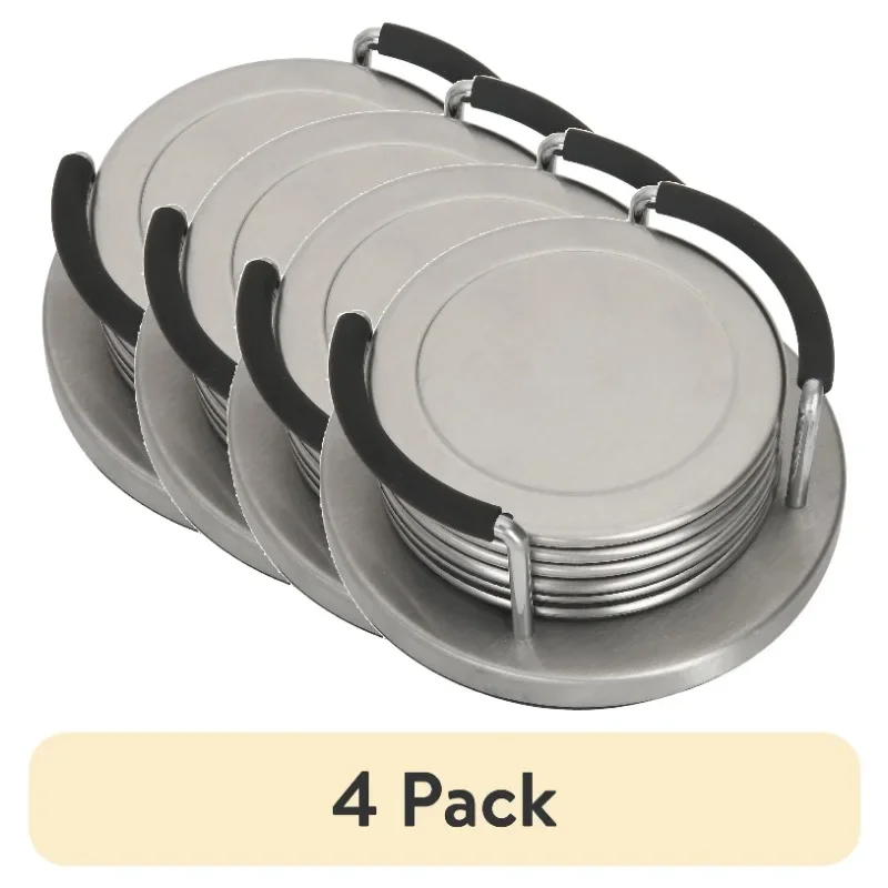 

Home.NEW (4 pack) Stainless Steel Coaster Set and Holder