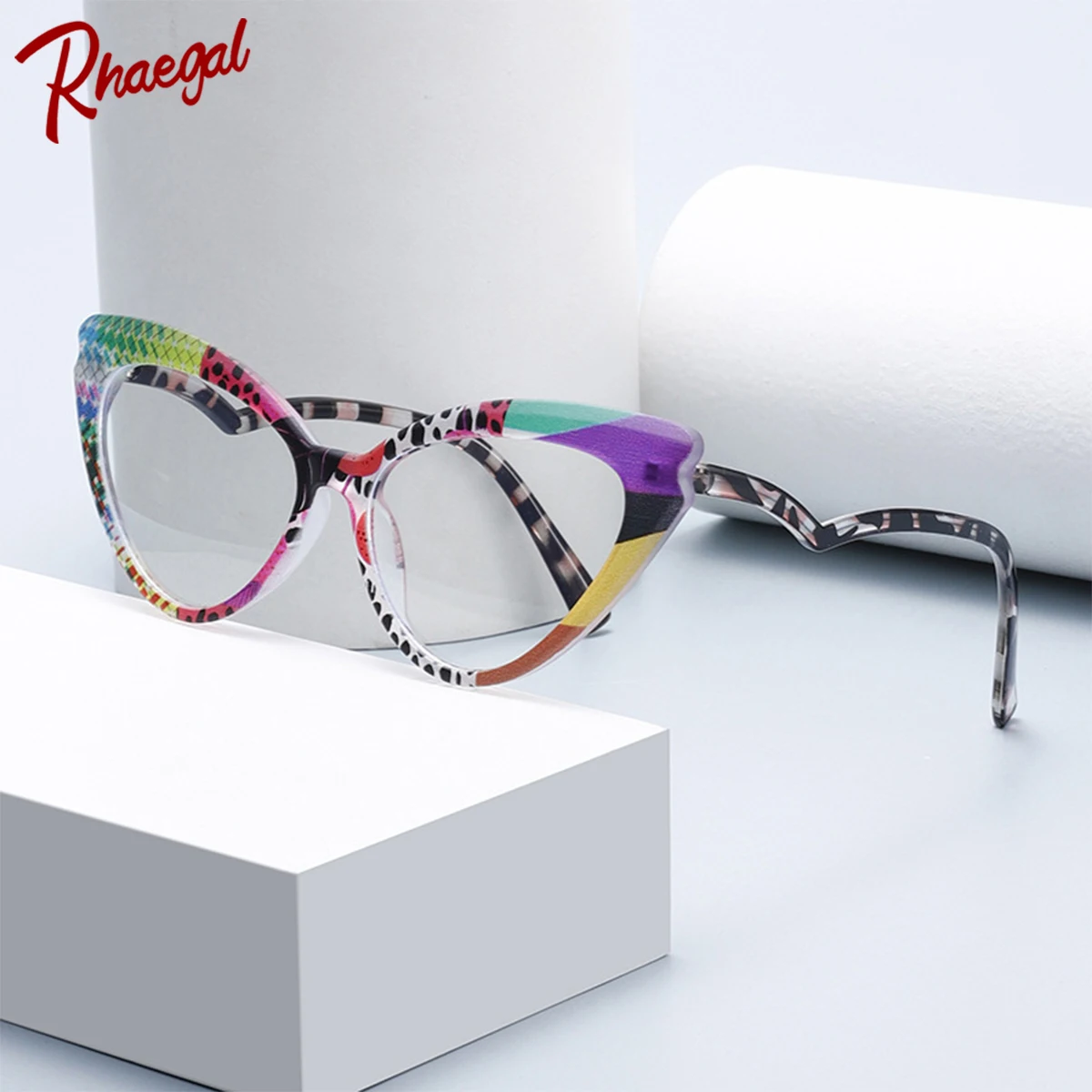 Rhaegal New Stylish Colorful Cat Eye Blue Light Glasses Woman Plano Lenses Transparent Glasses Women's Cosmetic Blue Ray Glasses