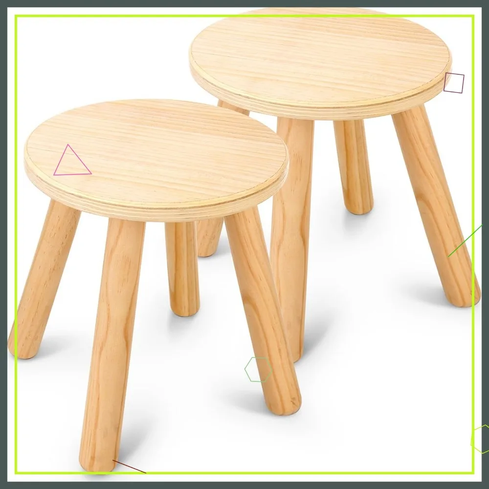 10 Inch Wooden Step Stools for Kids, Multi-Purpose Children Sitting Stool for Playroom Bathroom (Natural, 2 Pack)