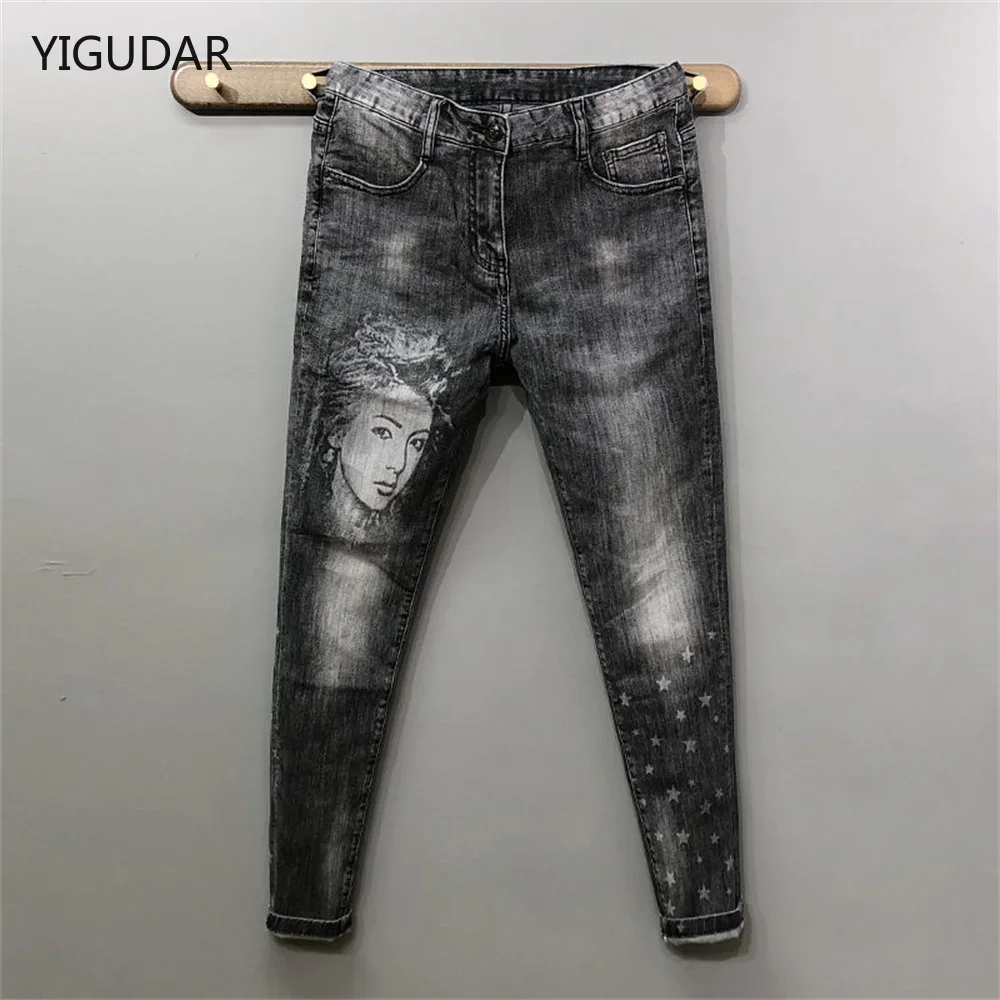 

High Quality Men's Jeans Grey Stretch Slim Fit Jeans, Designer Fashion Print Decor Casual Sexy Street Jeans men clothing 2025