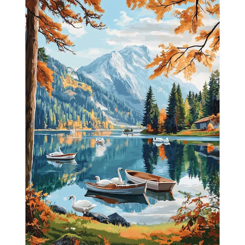 

RUOPOTY Picture Painting By Numbers For Adults Abstract Mountain Lake Landscape Drawing Coloring By Numbers For Home Decor