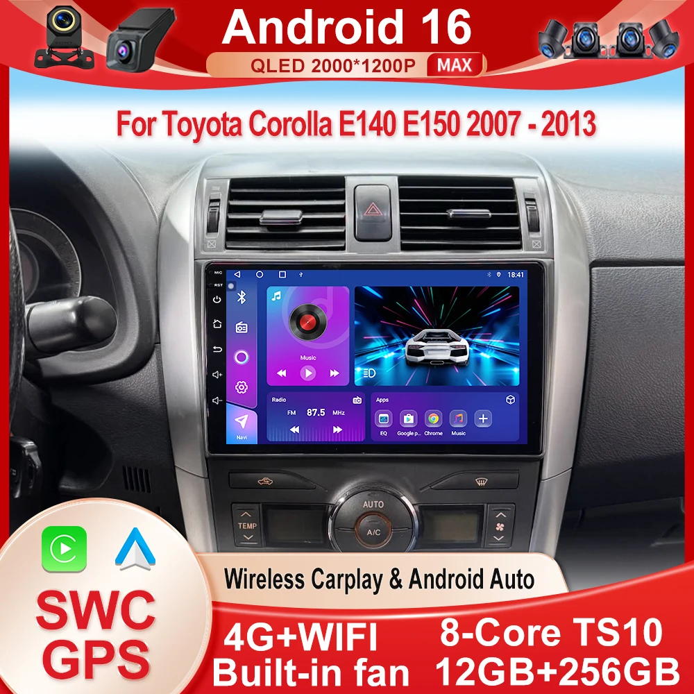 Android 16 Car Stereo Radio For Toyota Corolla Auris  E140 150 2007 2008 2009 2010 2011 2012 2013 Multimedia Player Navigation